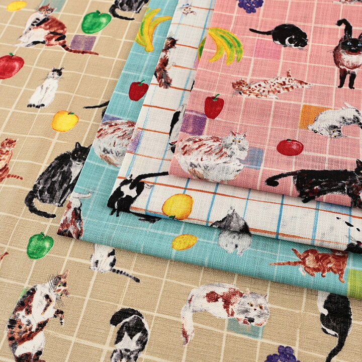 楽天市場】pm 猫とテーブルフルーツ モーリークロス 50cm単位｜切売り 