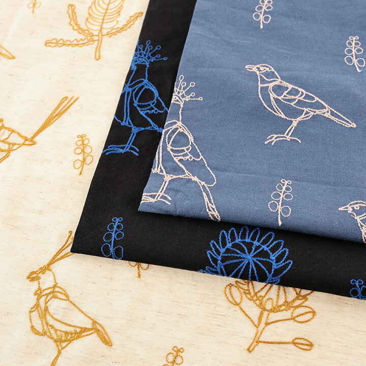 楽天市場】+HAyU fabric 刺繍 鳥柄 綿麻シーチング 50cm単位｜切売り 