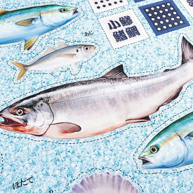 インクジェットパネル お魚屋さん しゃけ 108×95cm カットクロス｜生地 布 布地 はぎれ カット布 コットン100％ インクジェット パネル パネル生地 厳選デパート 鮭 鯵 帆立 薄手 薄地 さかな 生き物 リアル おもしろい かんたん ユニーク 夏休み 宿題 工作 自由 研究 手芸