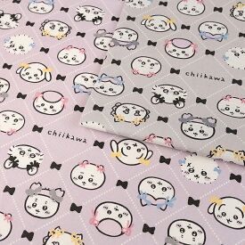 ちいかわ リボン柄 オックス 50cm単位 | 切売り 切り売り 生地 布 布地 コットン100％ アニメ キャラクター りぼん シンプル チェック柄 通園 通学 入園 入学 新学期 グッズ 女の子 男の子 かわいい