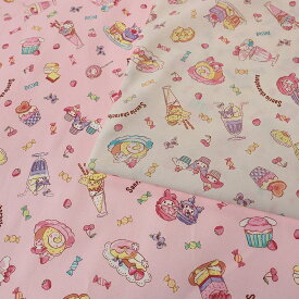 サンリオ キャラクターズ スイーツ柄 シーチング 50cm単位 | 切売り 切り売り 生地 布 布地 コットン100％ かわいい 薄手 キティ マイメロ キャラクター 入園 入学 女の子 男の子 新学期 通園 通学 パステルカラー メロクロ 薄地