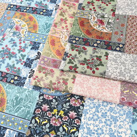 Art Nouveau Symphony animal forest シーチング50cm単位 | 切売り 切り売り 生地 布 布地 アールヌーボー シンフォニー 花柄 フラワー柄 ボタニカル柄 植物柄 薄手 薄地 パッチワーク風 おしゃれ コットン100％ 上品