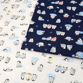 ふわふわアニマル ペンギン シーチング 50cm単位 | 切売り 切り売り 生地 布 布地 コットン100％ ぺんぎん 鳥柄 動物柄 アニマル柄 かわいい 薄手 薄地 入園 入学 新学期 通園 通学 グッズ 男の子 女の子