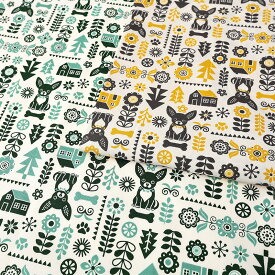 北欧風チワワ柄 オックス 50cm単位 | 切売り 切り売り 生地 布 布地 コットン100％ 北欧風 北欧調 北欧テイスト かわいい 普通地 丈夫 犬 いぬ イヌ ドッグ ちわわ 花柄 おしゃれ