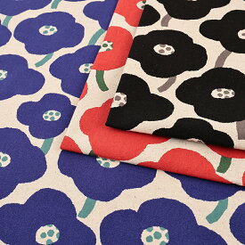 Poppy 綿麻キャンバス 50cm単位｜切売り 切り売り 生地 布 布地 北欧風 北欧テイスト 北欧調 かわいい おしゃれ ナチュラル ひなげし 大柄 普通地 丈夫 コットンリネン 花柄 フラワー柄 ポピー カラフル