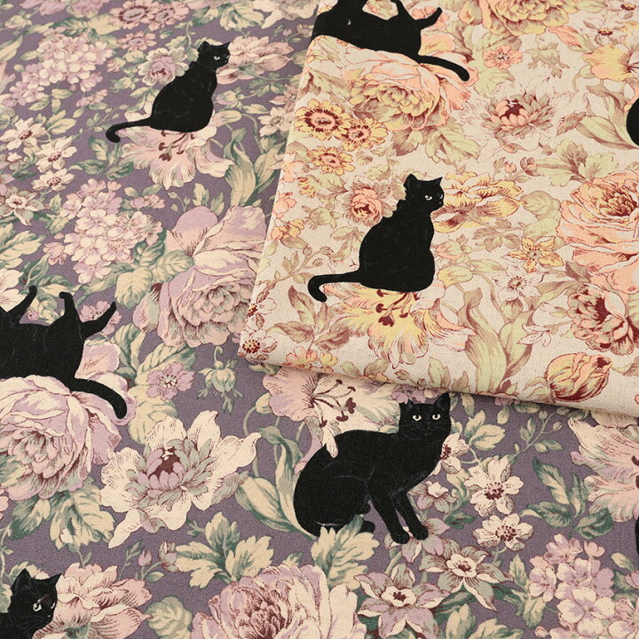 楽天市場】黒猫ボタニカル 綿麻キャンバス 50cm単位｜切売り 切り売り 