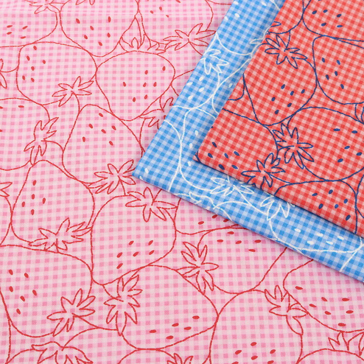 楽天市場】PICNIC イチゴ刺繍風ギンガムチェック 撥水加工 シーチング  