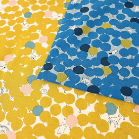 marble SUD (マーブルシュッド) tree dot 綿麻シーチング 50cm単位 | 切売り 切り売り 生地 布 布地 ナチュラル ドット 水玉模様 水玉柄 イエロー ブルー 薄手 薄地 服地 コットンリネン アニマル 動物 植物柄 かわいい