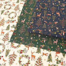 Art Nouveau Symphony Xmas シーチング 50cm単位 | 切売り 切り売り 生地 布 布地 花柄 かわいい クリスマス ツリー リース アールヌーボーシンフォニー エレガント 薄手 薄地 コットン100％ おしゃれ フラワー柄 ボタニカル 動物