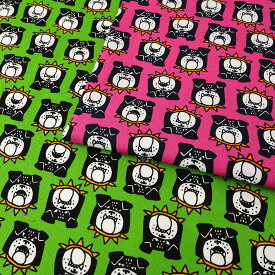 ブルドッグ オックス 50cm単位 | 切売り 切り売り 生地 布 布地 普通地 丈夫 コットン100％ 犬 イヌ いぬ フェイス キュート ブサかわ グリーン ピンク わんこ ワンコ かわいい ビビッドカラー ビビット カラフル