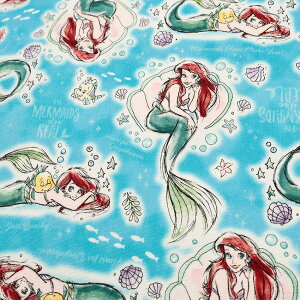 ディズニー アリエル シェル柄 オックス 50cm単位|切売り 切り売り 生地 布 布地 Disney キャラクター コットン100% 人魚 リトル・マーメイド フランダー 普通地 丈夫 入園 入学 新学期 通園 通