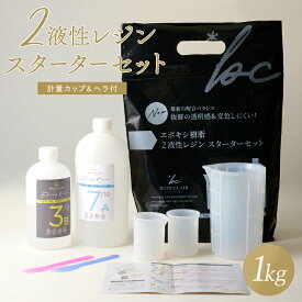 エポキシ樹脂2液性レジン 1kg スターターセット | 2液性レジン液 スターターセット 1kg 大容量 2液性 2液 エポキシレジン 2液レジン 日本製 国産 レジン レジン液 樹脂 セット カップ