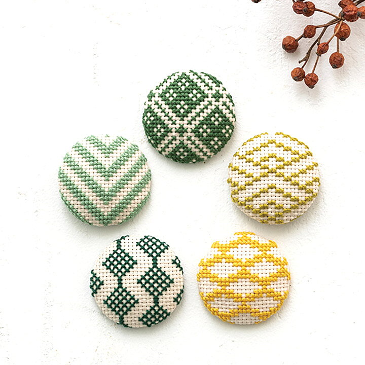 楽天市場 Cosmo 包みボタン5個セット 緑 刺繍キット くるみボタン 和模様 釦 手芸材料の通信販売 シュゲール