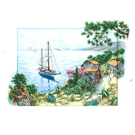 刺繍キット ルーカス B2343 Seascape 海の風景 ｜クロスステッチ キット ヨット 湖 花