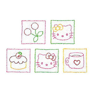 刺繍 刺しゅうキット オリムパス 刺し子・こぎん刺し コースター ハローキティとティータイム 【メール便可】