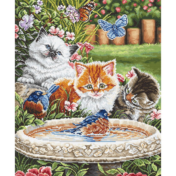 楽天市場 刺繍 Letistitch L8028 Splashing Up Some Fun 楽しい水浴び 子猫 小鳥 クロスステッチキット 輸入 レティスティッチ なかよし ねこ ネコ 猫 鳥の水浴び 可愛い 刺しゅうキット 刺繍キット レティ 手芸材料の通信販売 シュゲール