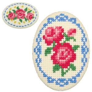 刺繍 刺しゅうキット オリムパス くるみボタン風ブローチ バラとレース 【メール便可】|刺繍キット ししゅう 手芸キット 手作りキット 初心者 簡単 オリンパス クロスステッチ クロス ステ
