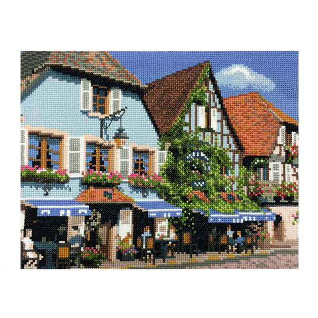刺繍 コスモ 刺繍キット フランスの風景 No.711 アルザスのカフェ｜クロスステッチ キット