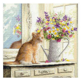 【冬刺繍P15】 刺繍 Dimensions ゴールドコレクション Kitten in the Window 輸入キット