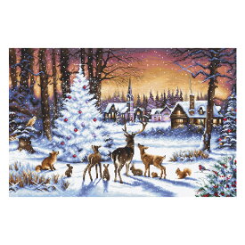 ◎刺しゅうPUSH！◎刺繍 LETISTITCH Christmas Wood クリスマスツリー 森の動物｜947 トナカイ クリスマスの夜 雪 輸入キット