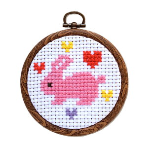 刺繍 刺しゅうキット COSMO まんまるフレーム2 ウサギ | 初心者向けクロスステッチ刺しゅうキット