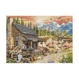 輸入刺繍 Luca-s B2413 Log Cabin General Store ログキャビン 雑貨店 | ルーカス 山小屋 景色 池 風景 クロスステッチキット