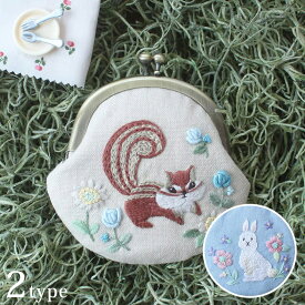 Chicchiさんの動物刺繍キット(図案印刷済) がま口 野花と遊ぶ | piece 刺繍 ししゅう フランス刺しゅう フランス刺繍 ハンドメイド 手芸 クラフト 材料 手芸キット