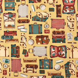 トラベル柄 オックス 50cm単位｜切売り 切り売り 生地 布 布地 トランク バッグ スーツケース 鞄 かばん カバン 旅行 おでかけ 普通地 丈夫 コットン100％ おしゃれ スタイリッシュ レトロ