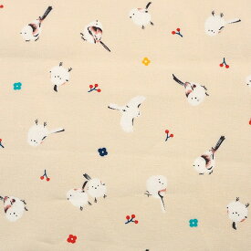 シマエナガ シーチング 50cm単位｜切売り 切り売り 生地 布 布地 コットン100％ バード 鳥 小鳥 野鳥 雪の妖精 ふわふわ かわいい 薄手 薄地 シマエナガ しまえなが 入園 入学 通園 通学 グッズ