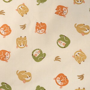JAPANぷりんと みざるきかざるいわざる シーチング 50cm単位 | 切売り 切り売り 生地 布 布地 コットン100% 和風 和柄 和調 日本 ジャパン サル 猿 さる 申 薄手 薄地 かわいい 入園 入学 通園 通