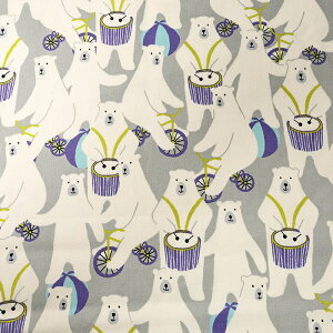 Little Zoo KUMA circus オックス 50cm単位 | 切売り 切り売り 生地 布 布地 コットン100% 熊 くま ベア しろくま 大道芸 サーカス かわいい リトルズー 普通地 丈夫 動物柄 入園 入学 通園 通学 新学期