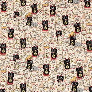 招き猫 綿麻キャンバス 50cm単位 | 切売り 切り売り 生地 布 布地 コットンリネン まねきねこ まねき猫 猫柄 ねこ ネコ にゃんこ ニャンコ キャット 普通地 丈夫 ユニーク かわいい 動物柄 コッ