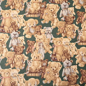 ゴブラン調プリント テディベア柄 綿麻キャンバス 50cm単位 | 切売り 切り売り 生地 布 布地 ゴブラン風 ゴブラン織り風 ゴブランテイスト アンティーク風 おしゃれ 普通地 丈夫 コットンリネン クマ くま 熊 ねこ ネコ かわいい
