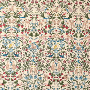 リスウサギ柄 綿キャンバス 50cm単位 | 切売り 切り売り 生地 布 布地 コットンキャンバス コットン100% アニマル ボタニカル 草花 いちご シンメトリー 普通地 丈夫 アンティーク調 ダマスク