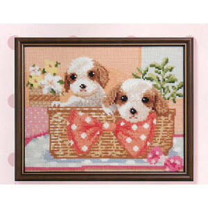 �y���������z�@Dog and Flower(�N���X�X�e�b�`�L�b�g)�@�L���o���A�@NO_719�@(���񂹕i)�@(���[���։�)