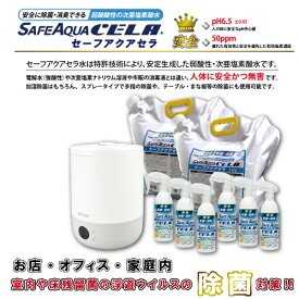 キャンペーンセット 送料無料 弱酸性 次亜塩素酸水 セーフアクア10L×2個 ・上部給水式加湿器4.5L ・セーフアクア300ml6本　詰替え用 / 加湿器　消臭　除菌スプレー お掃除グッズ 感染予防 感染対策 ペット用品 ペットニオイ対策