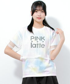 【セール】【2点までメール便対象】PINK latte SPORT メッシュレイヤードタイダイTシャツ トップス 半袖 子供服 女の子 小学生 中学生 ファッション ガールズ キッズ ジュニア 大人っぽい ダンス 130cm 140cm 150cm 160cm