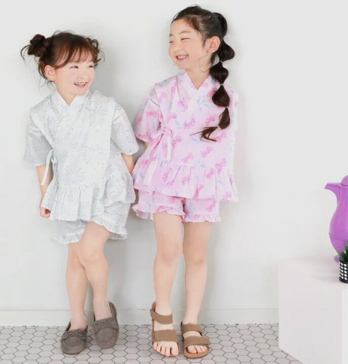 【送料無料!!キッズ♪女の子甚平スーツ!】ファッション ベビー キッズ 女の子 女児 子供 可愛い 涼しい 夏 綿100% ribbon リボン 100センチ 110センチ 120センチ 130センチ 夏祭り 七夕祭り 花火大会 パジャマ 水遊び 寝巻き ネイビー ピンク ホワイト ... 甚平 パジャマ 女の子 110センチ