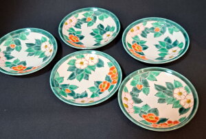【九谷焼】 5皿揃(皿、中皿、 取皿)  椿色々