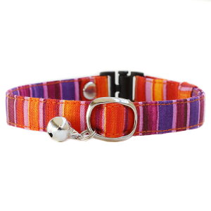 猫 首輪 子猫 〜成猫まで セーフティバックル 鈴付 USAコットン おしゃれ 可愛い ねこ ネコ フェレットにも 軽い 柔らかい サイズ調整可能 ペットグッズ 安全首輪 ストライプ ハゲにくい 【猫