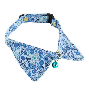 猫 首輪 おしゃれ 襟 エリ ブルー 青 安全 セーフティバックル付 コットン ハゲない 子猫 猫用首輪【 猫雑貨招福 】