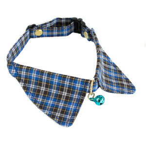 猫 首輪 襟 エリ ブルー 青 タータンチェック 安全 セーフティバックル付 猫用首輪 ハゲない コットン 【猫雑貨招福】