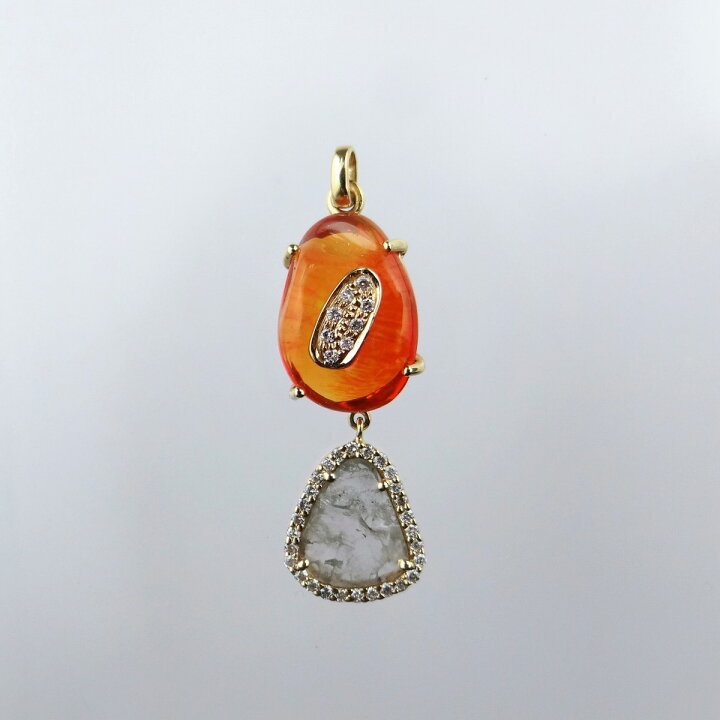 楽天市場】K18YG 天然 ファイアオパール3.64ct×スライスダイヤモンド 