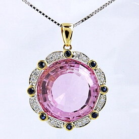 750YG/K18WG ★ ネックレス ◆クンツァイト32.61ct 大粒 ◇ダイヤモンド0.18ct 43cm 【中古】 /10023417