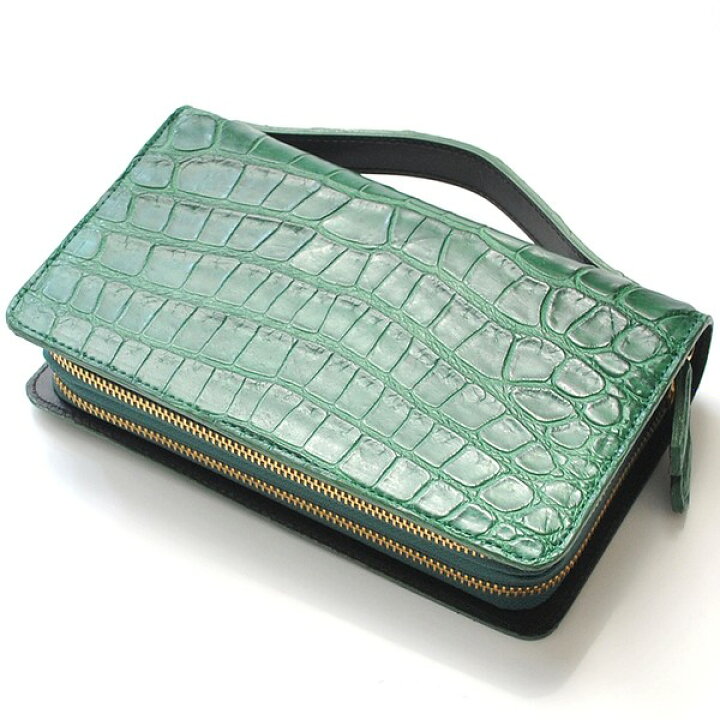 美品！定価49万 最上級 グリーングレー シャインクロコダイル クラッチ 