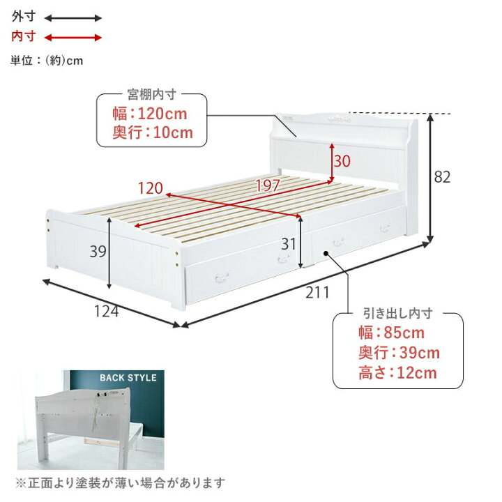 楽天市場】ボンネルコイルマットレス 引出し収納付 セミダブルベッド 2 