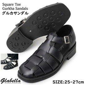 【スーパーSALE 20%OFF！】glabella グラベラ サンダル メンズ 靴 カメサンダル グルカサンダル 黒 ブラック カメ シューズ スリッポン 通気性 夏 涼しい おしゃれ トレンド 春 合皮 シンプル SQUARE TOE GURKHA SANDALS glbt-283