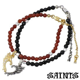 セインツ SAINTS ウィング ビーズ ペア ブレスレット アクセサリー レッドメノウ オニキス キュービック シルバー925 スターリングシルバー SSB2-84GD85BK-P