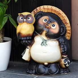 【12月13日10時開始ポイント10倍】信楽焼 和風 おしゃれ たぬき 開運縁起物タヌキ 陶器タヌキ たぬき 開運置物 しがらきやき 焼き物 狸 タヌキ 信楽 8号ふくろう持ち狸 黄 ta-0256