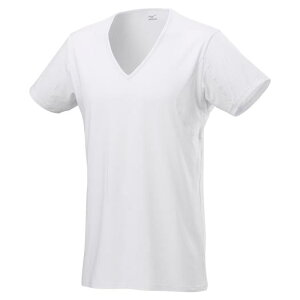 ミズノ 着るドラントクイックドライアンダーウエアVネック半袖シャツ（メンズ） ホワイト Mizuno C2JA2101 01
